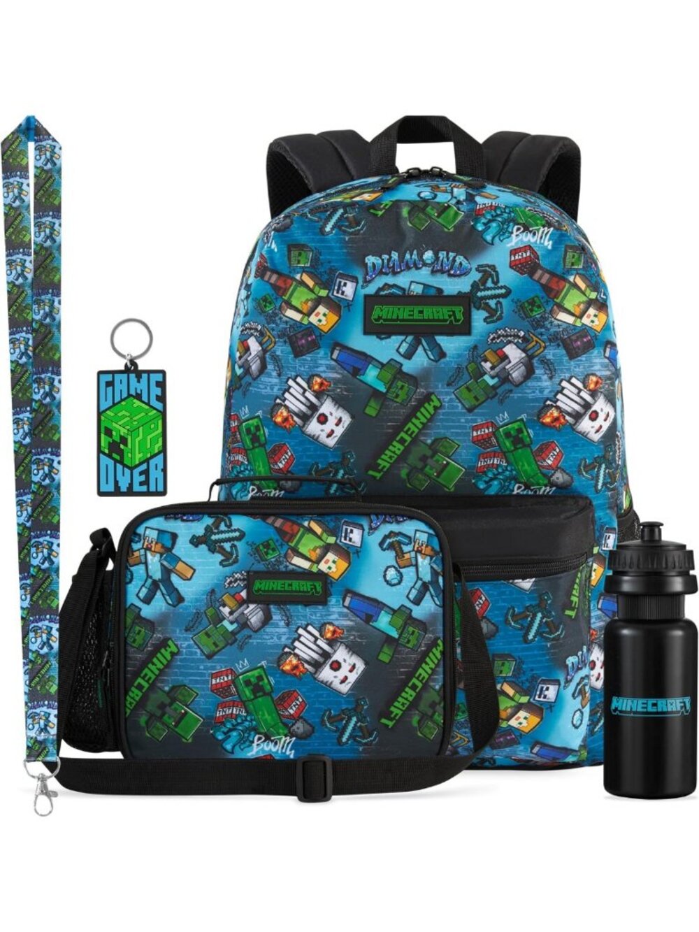 Trendy Minecraft Kids Backpack Set with Insulated Lunch Bag & Water Bottle - 5
